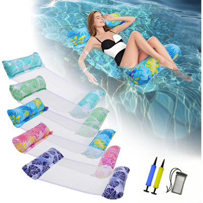 Inflatable Pool Floats Adult 5 Pack Multi-Purpose Pool Float Water Hammock,Pool Float Chair-Swimming Pool Raft,Pool Hammock Floaties For Adults Beach Vacation Essentials