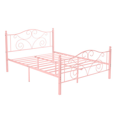 Structure de lit double, lit plateforme en métal avec tête et pied de lit de style parisien, support de lattes robuste, rangement sous le lit, aucun sommier tapissier requis