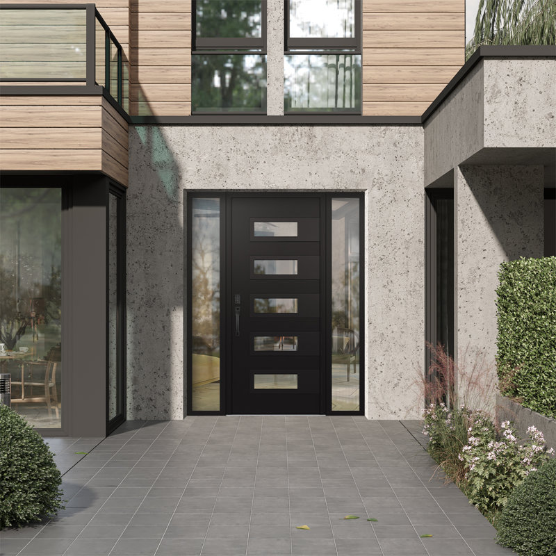 D3 Right-Hand 68 in. x 80 in. Panel Black Steel Black And Black Clear Glass With 2 Sidelites Clear Glass Prehung Front Entry Door