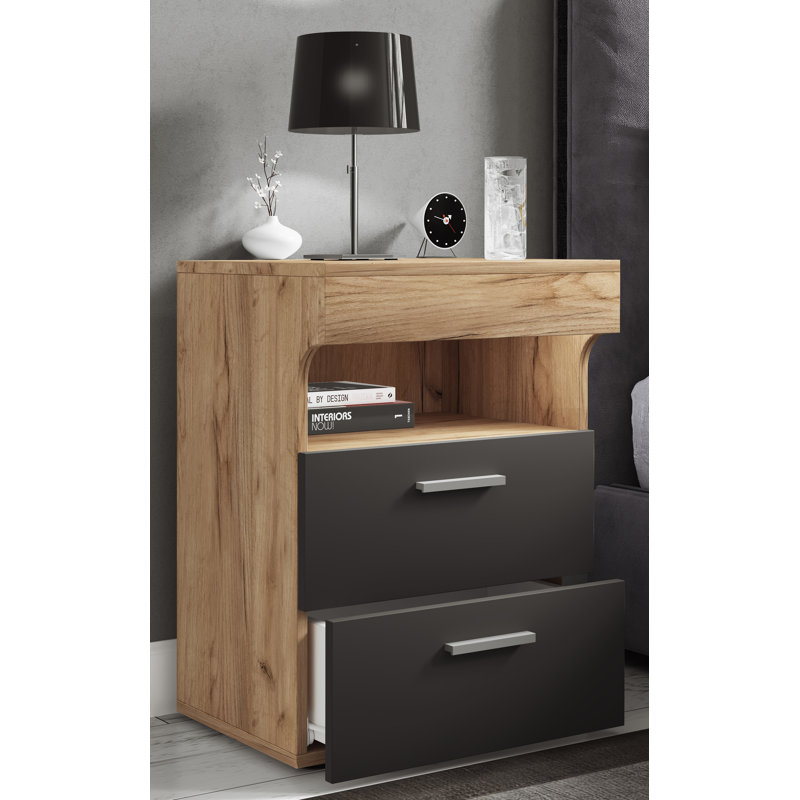Eyuel 45cm W Manufactured Wood Bedside Table, Anthracite