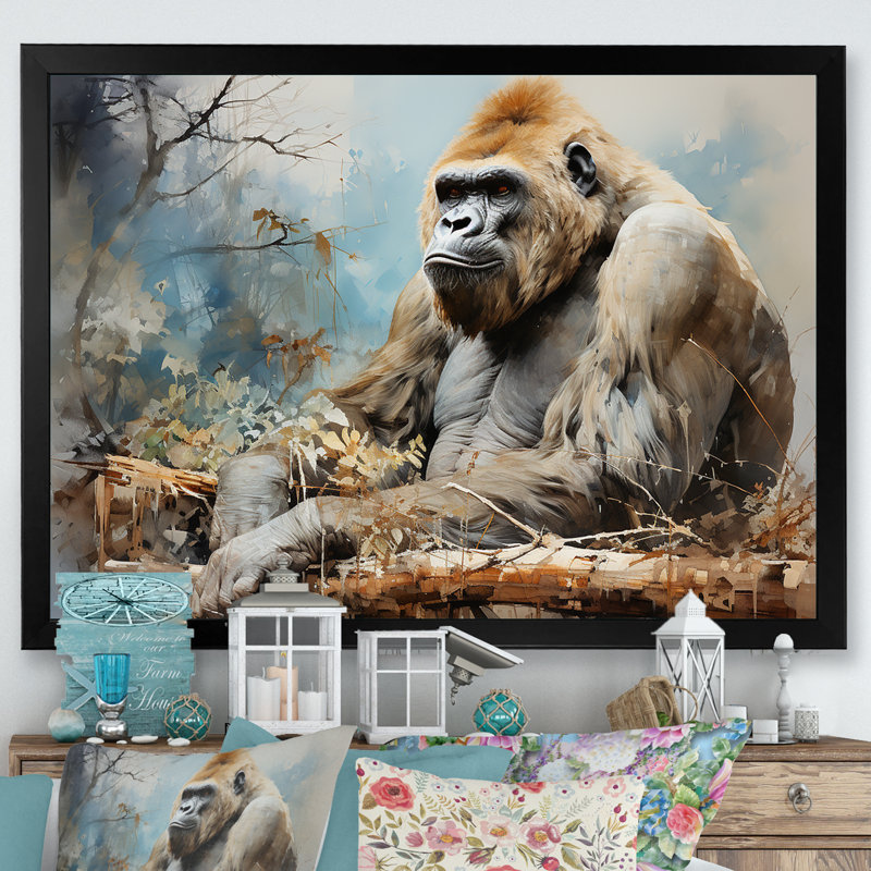 Gorillas Reverie - décoration murale gorille, Cadre simple noir, H 12 po x l 20 po x P 1 po