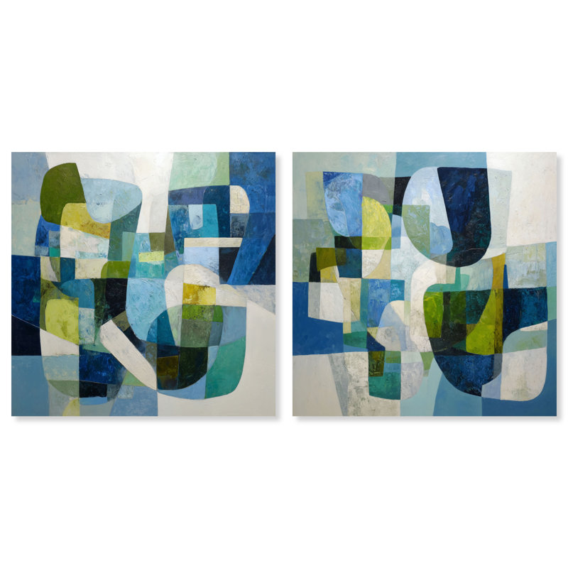 Ensemble de décorations murales bleues Tectonic Blue Duo par Art Remedy, galerie tendue, 16 x 16, Toile tendue avec châssis