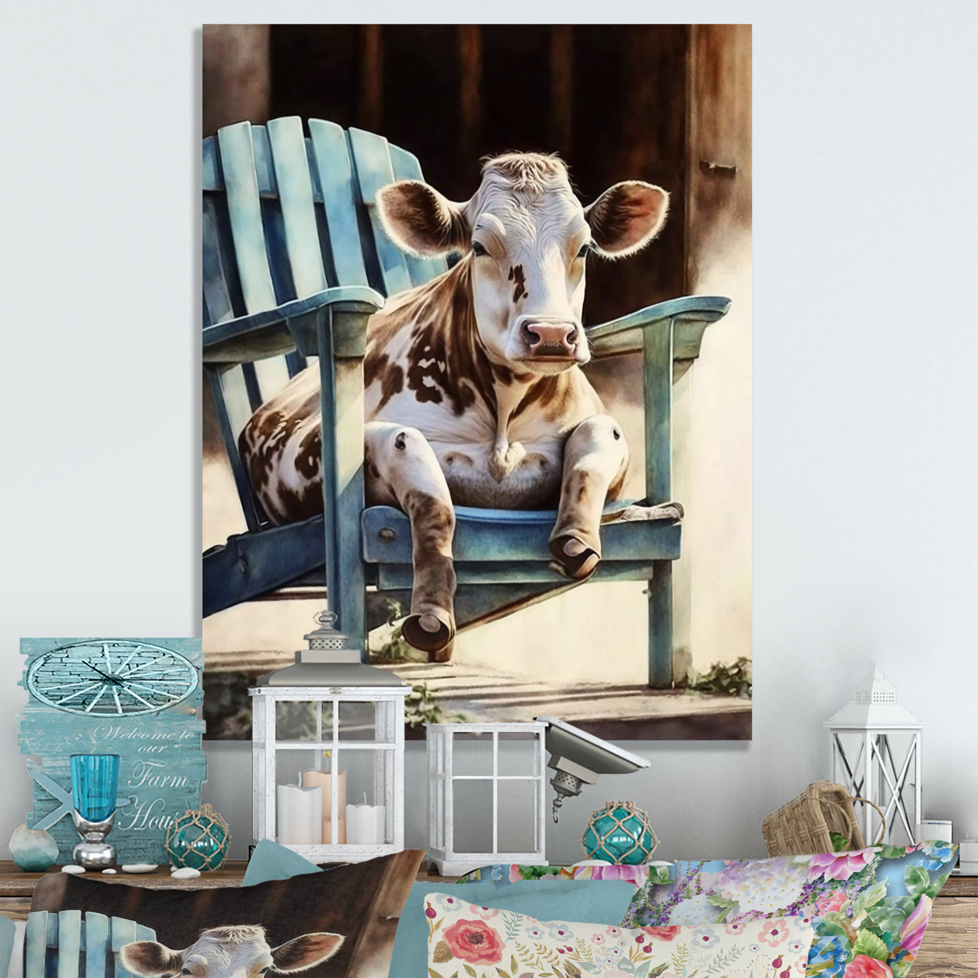 Cow On A Chair IV - Print On Canvas Gracie Oaks Size: 30 W x 40 H, Format: Gold Picture Framed Canvas