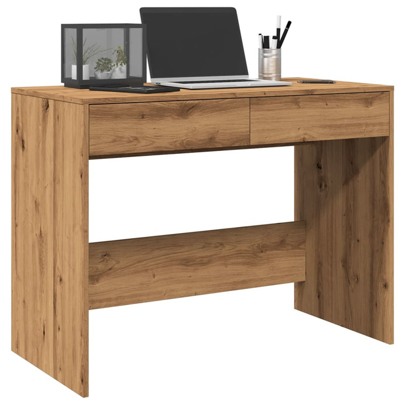 Bureau avec tiroirs Bureau d'ordinateur Bureau à domicile Table d'étude Bois d'ingénierie, Chêne artisanal