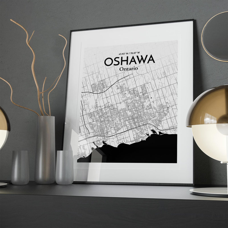 «Oshawa City Map», impression, H 20 po x l 16 po, Noir et blanc