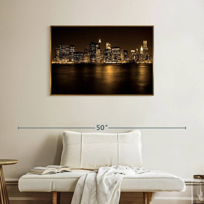 Manhattan, New York, 37 po x 25 po, Cadre flottant doré