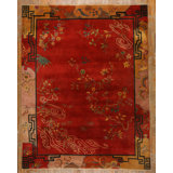 Antique Art Deco Room Size Wool Orange, Red / Rust Rug
