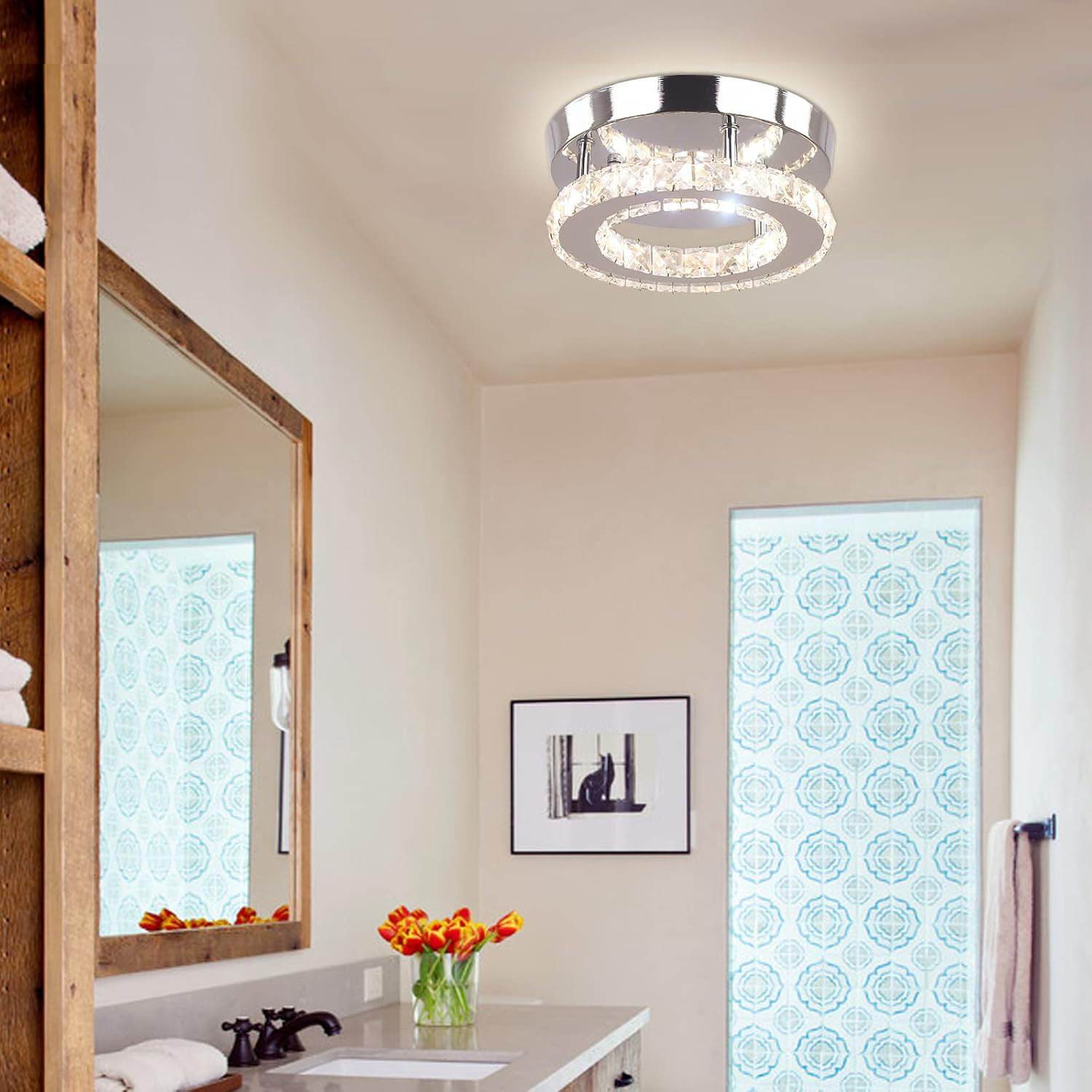Mercer41 Modern Mini Led Crystal Chandelier Semi Flush Mount Crystal ...