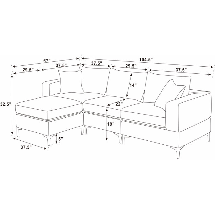 Wade Logan® Aroosh 4 - Piece Upholstered Sectional & Reviews | Wayfair