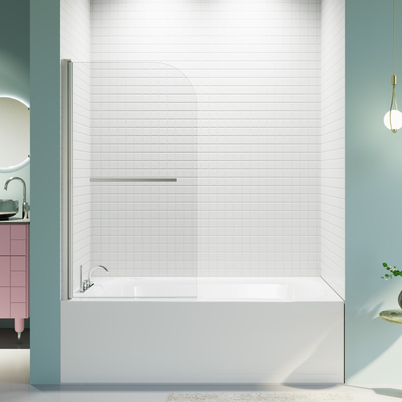 Portes de douche et de baignoire sans cadre peu encombrantes, verre trempé certifié, finition chrome moderne