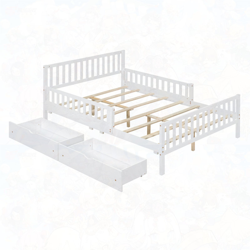 Lit de rangement en bois, Blanc, Double