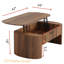Table basse de 47 po à plateau relevable ovale avec rangement caché, centre rustique brun moderne Mid-Century avec tablette de rangement pour le salon