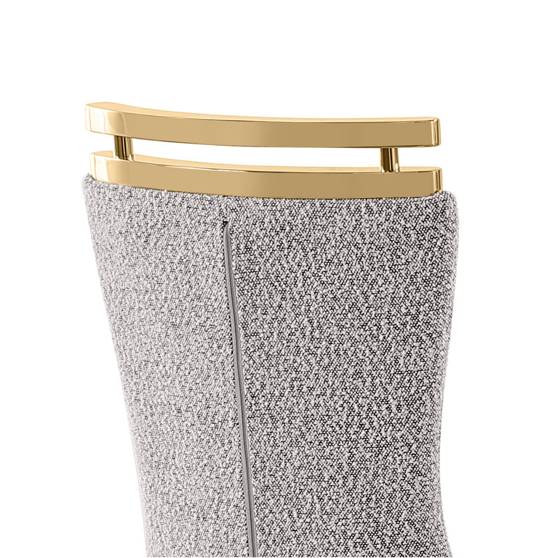 Boucle Dining Chairs With Polished Chrome Frame, Rich Gray, Gold