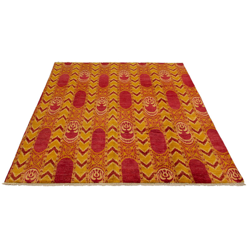 Tapis de bois one-of-kind-noué la 2010 shalimar rouge/jaune 7 pi 9 po x 10 pi, en laine de 1 po Céline