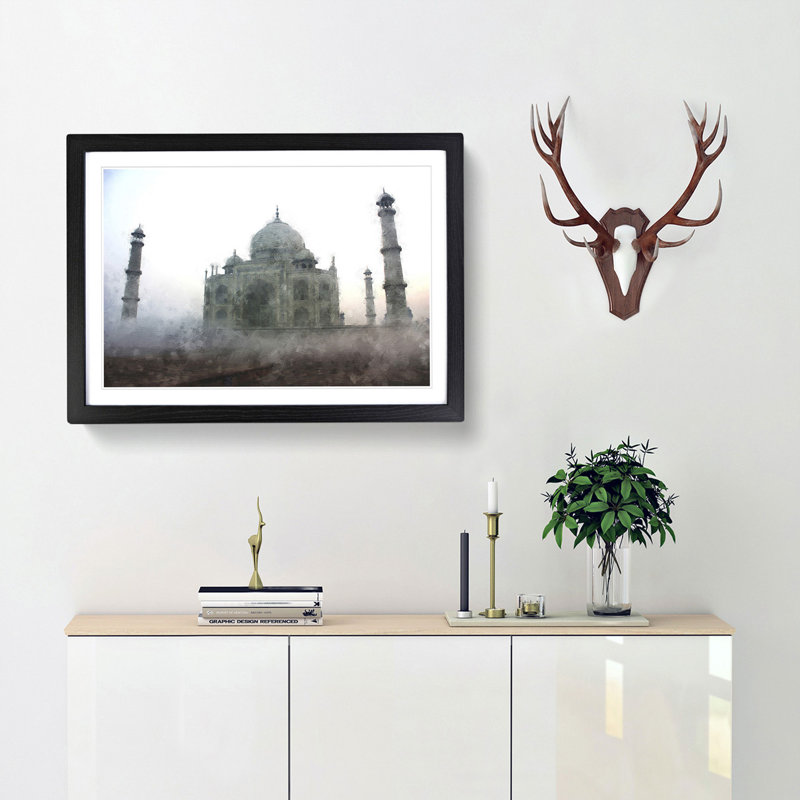 Mist over the Taj Mahal in India - Picture Frame Painting Print, Black Framed, 62cm H x 87cm W x 2cm D