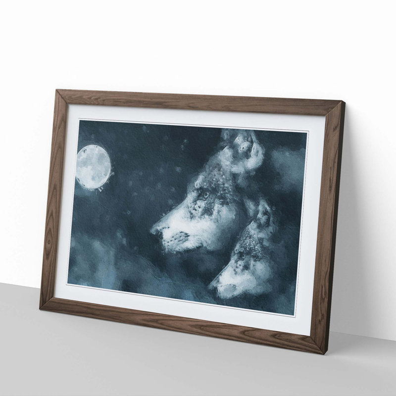 Wolves in the Moonlight - Picture Frame Painting Print, Walnut Framed, 48cm H x 65cm W x 2cm D