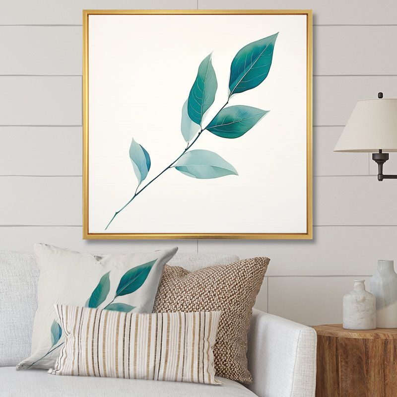 «Teal Tranquility Leaf Expression» sur toile, H 24 po x l 24 po x P 1 po, Cadre flottant doré