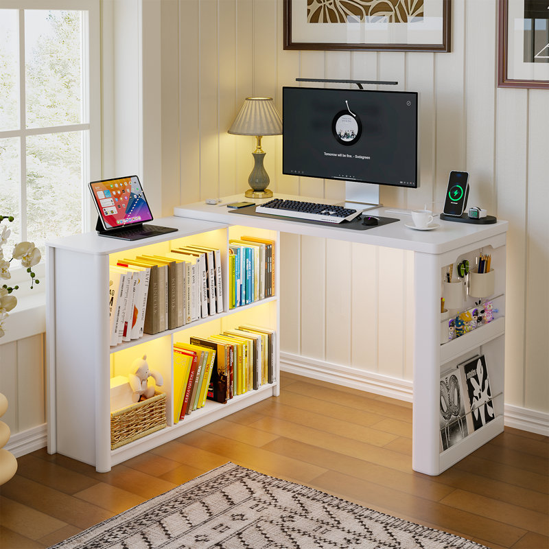 L-Shaped MDF Computer Desk, Pearl White
