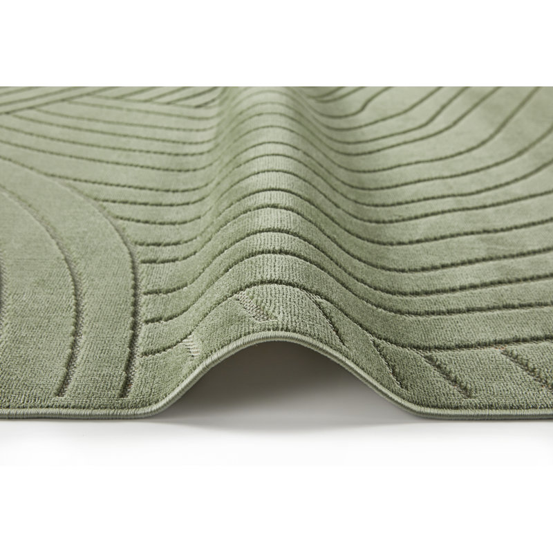 Geometric Pile Low-Effect patterned Machine Woven Green Area Rug, Rectangle 160 x 220cm