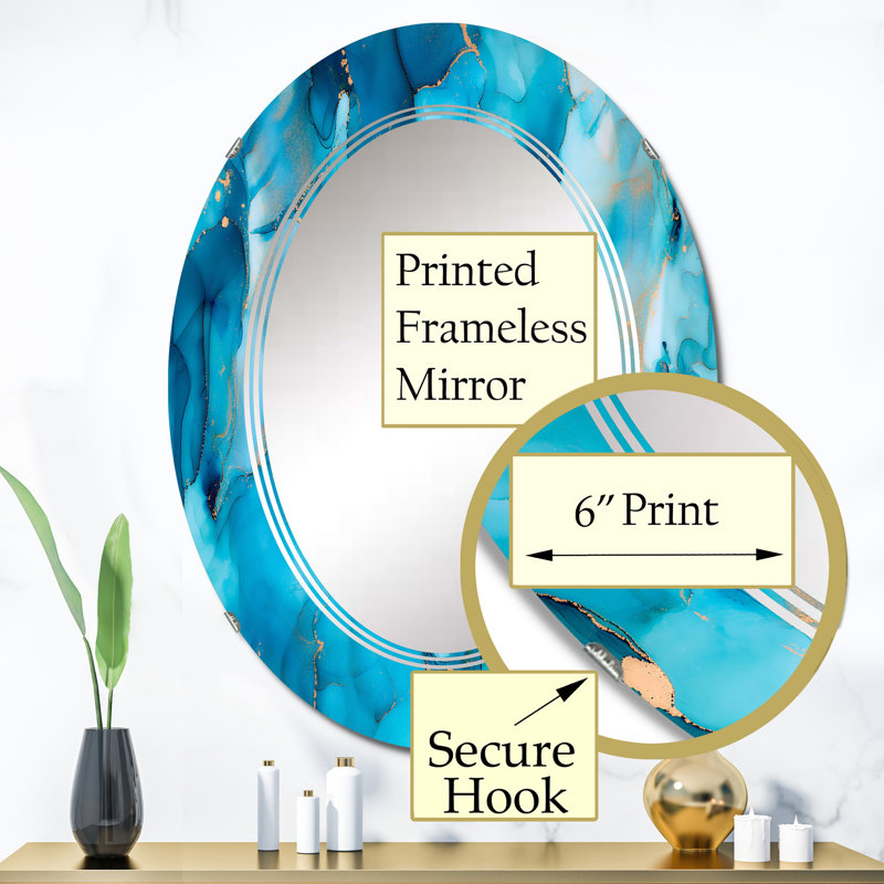 Turquoise luxueux abstrait Art fluide I - miroir mural moderne, 36 po x 24 po