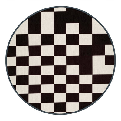 Machine Washable Checkered Black Area Rug