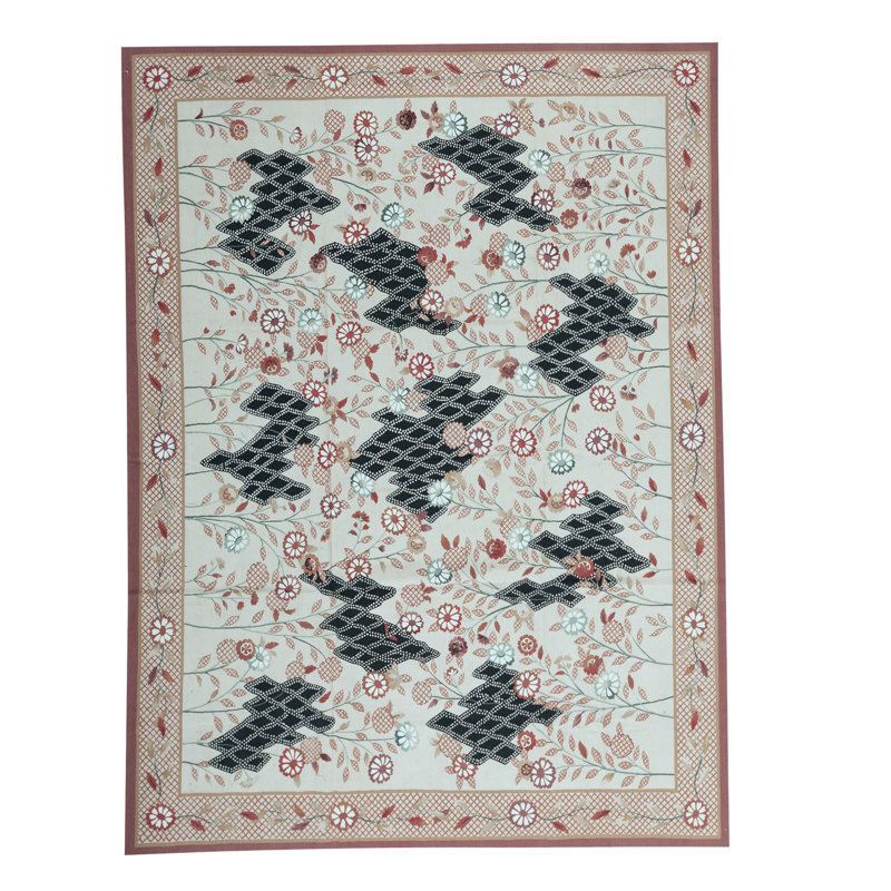 Tapis ivoire et rouille noué à la main de haute qualité, Rectangle 9 pi 1 po x 12 pi