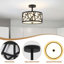 Plafonnier semi-encastré, luminaire tambour unique à 3 lumières avec abat-jour en tissu, luminaires de cuisine, plafonnier moderne près du salon-767049545