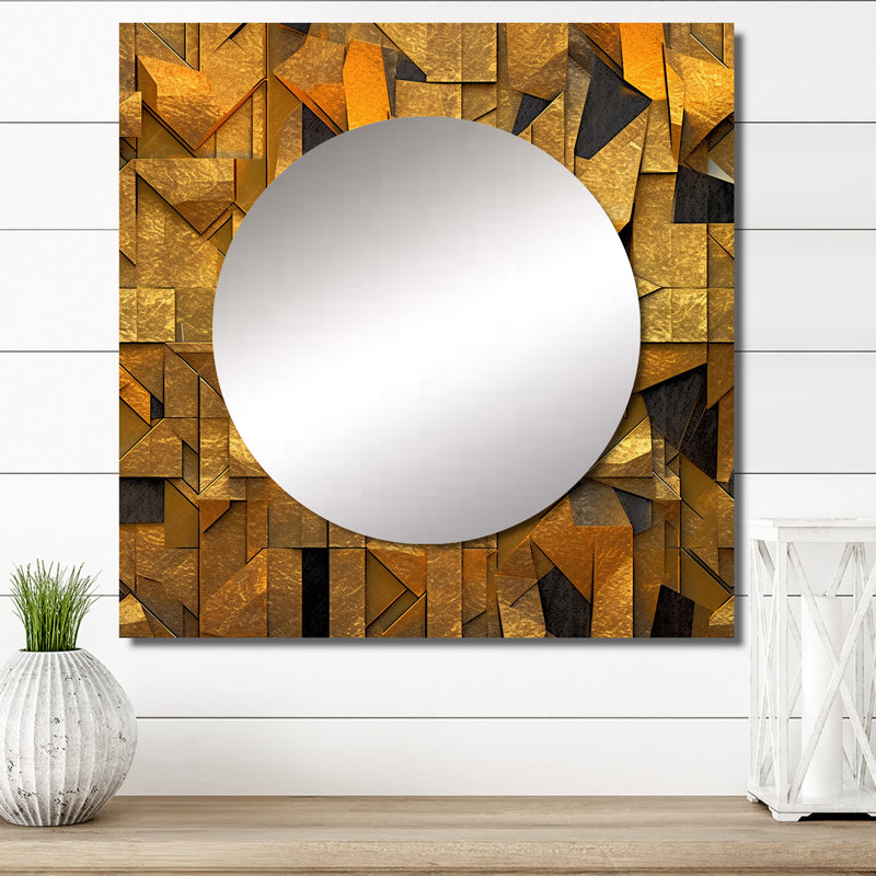 Bercem - Miroir géométrique carré doré noir Fractal Tide VI pour décoration murale, 23 po x 23 po