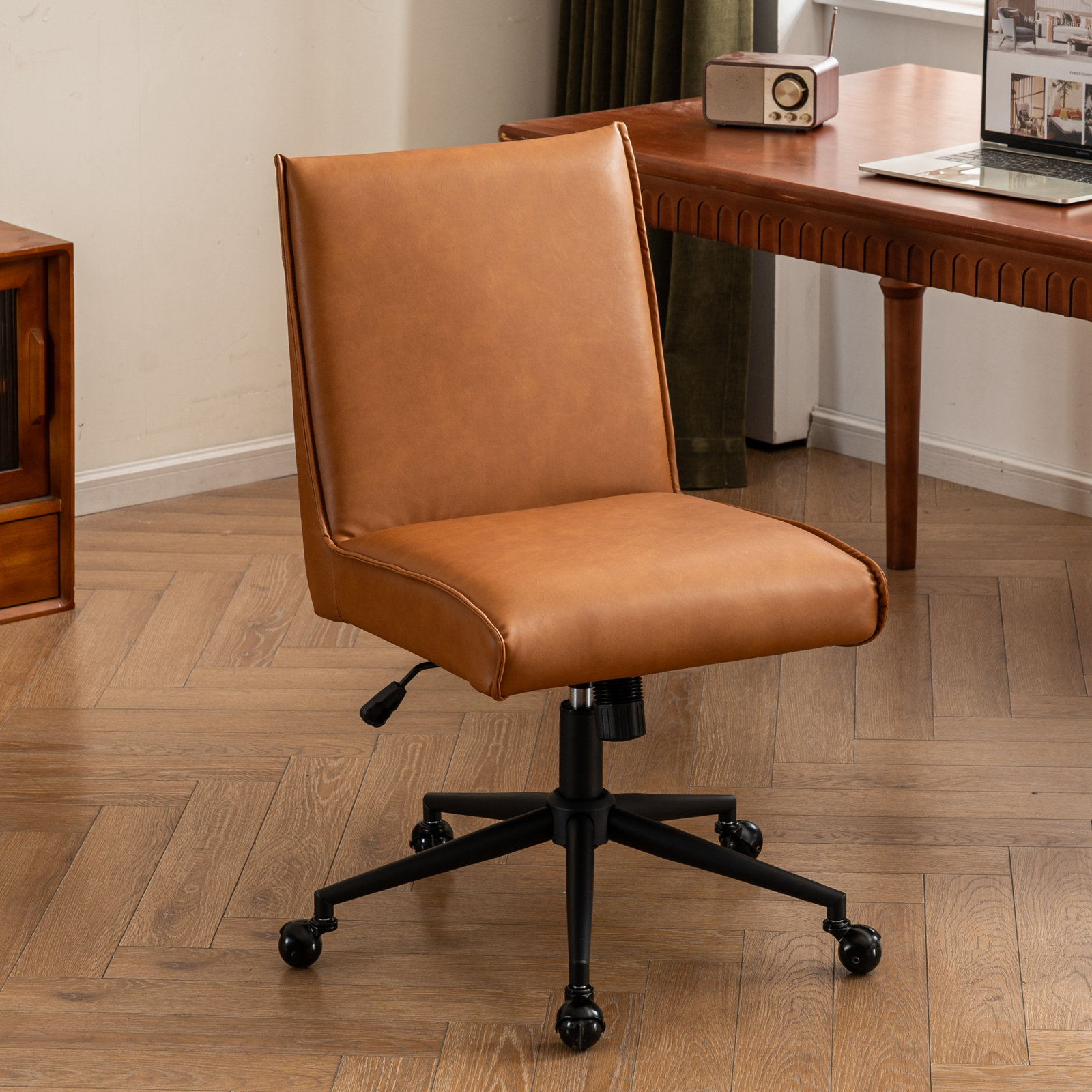Claudie Upholstered Task Chair, Brown Faux Leather 