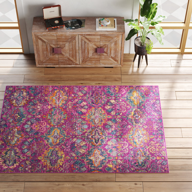 Tapis fuchsia / bleu Christa, Rectangle 6 pi x 9 pi