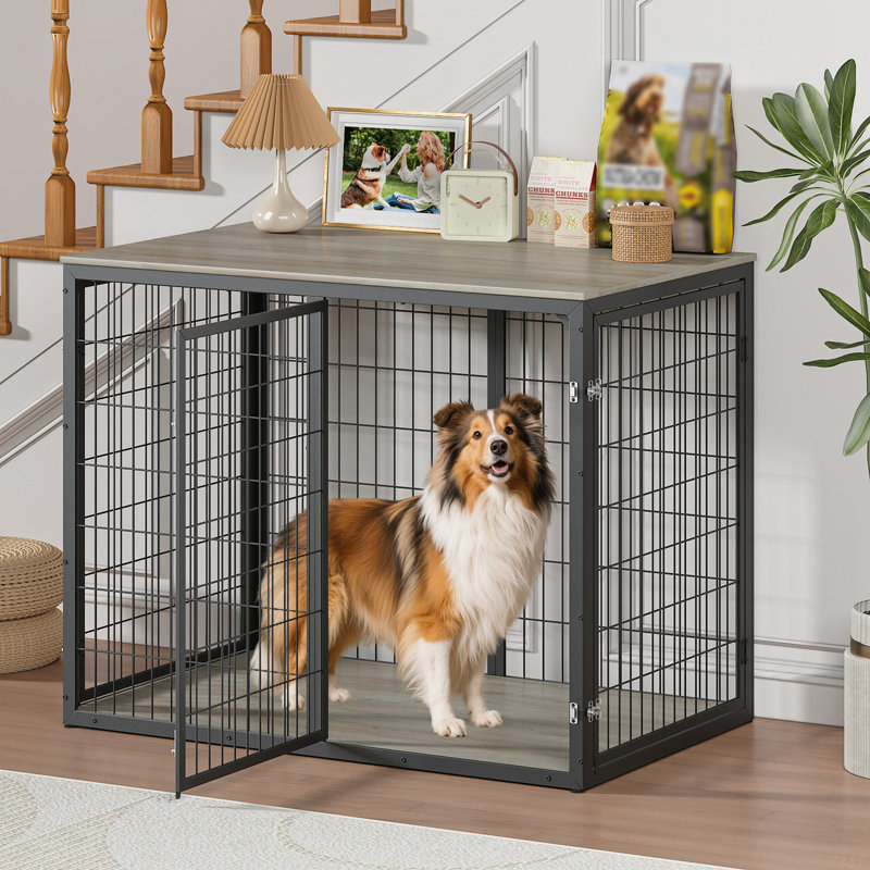 Meuble cage pour chien de 47 po avec 3 portes, pour chiens de grande taille et de taille moyenne., Gris