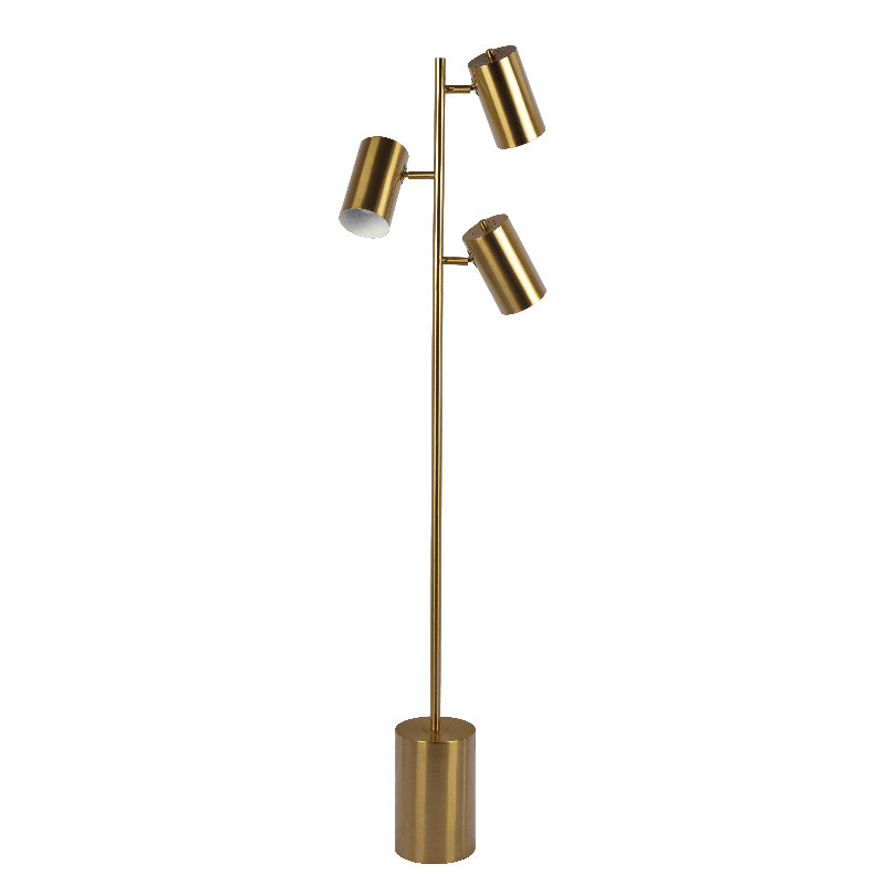 Harmony Brassed Gold Floor Lamp with Rotary Switch Triple Spots Metal Block Base