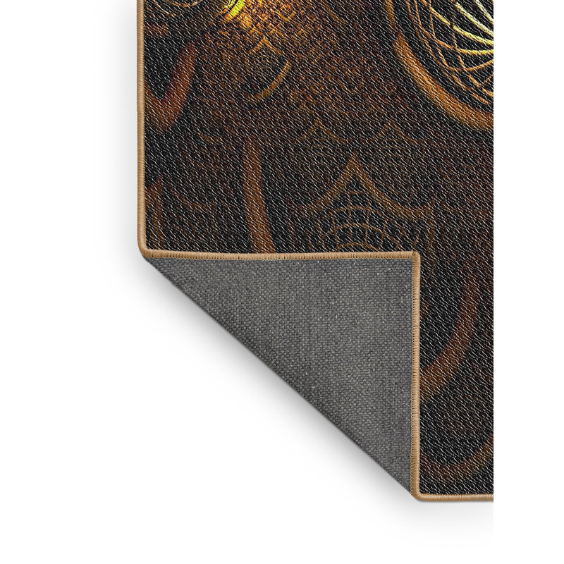 Tapis brun/jaune tissé à la machine, Rectangle 5 pi x 7 pi