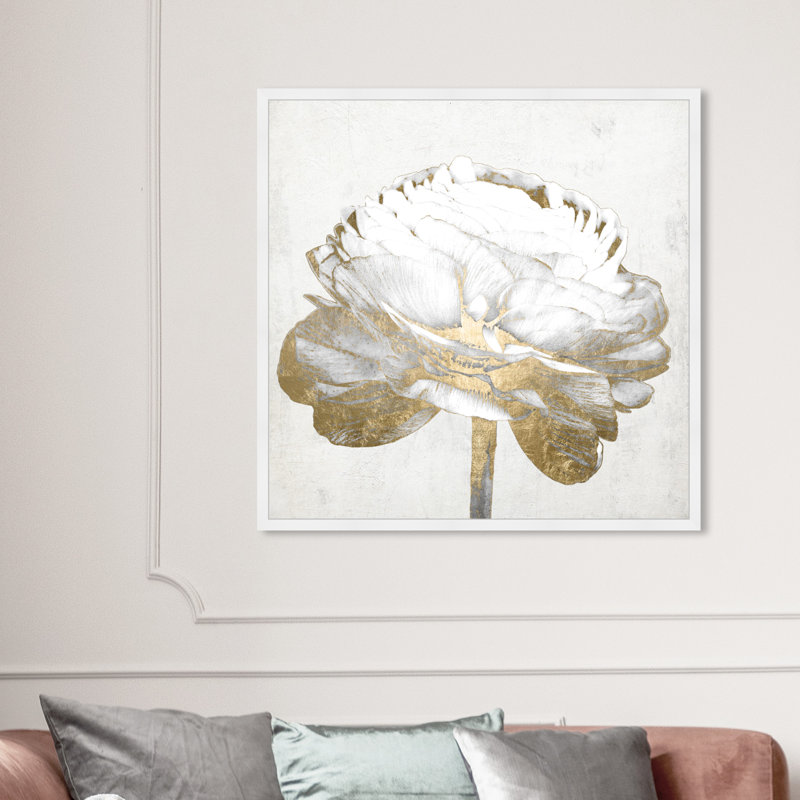 Gold And Light Floral " Gold And Light Floral II White " by Oliver Gal Painting Print, White, 42" H x 42" W