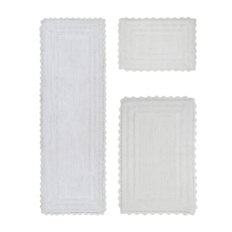 Jacole 100% Cotton Tufted 3 Piece Bathroom Rug Set, Reversible, Super Absorbent & Extra Soft Machine Washable Bath Rug Ideal for Shower & Tub Areas