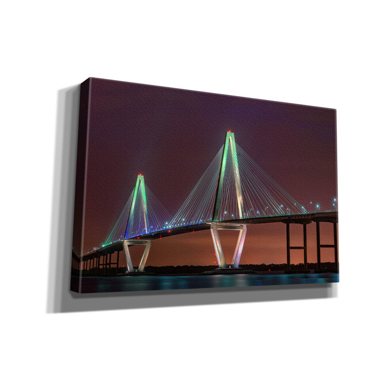 «Ravenel Bridge Twilight On Canvas» par Rick Berk, reproduction, H 12 po x l 18 po x P 0,75 po