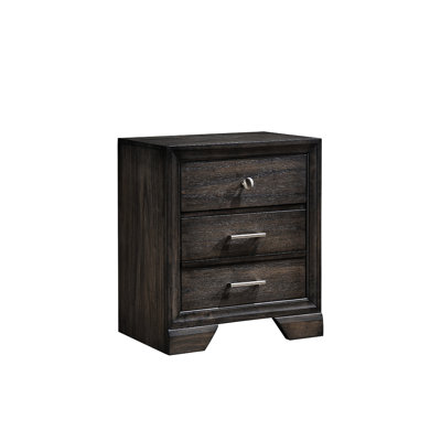 Contemporary Gray Bedside Nightstand, 2 Drawers, Dark Wood Grain Finish, Metal , 23.6" X 16.3" 26.5", Simple Assembly - Drawer Nightstand Of Design, G