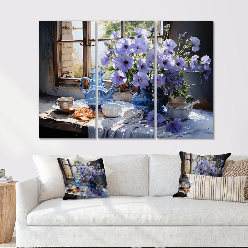 «Morning Glory Bouquet Vase II», ensemble de reproductions d'art mural, H 40 po x l 60 po x P 1 po