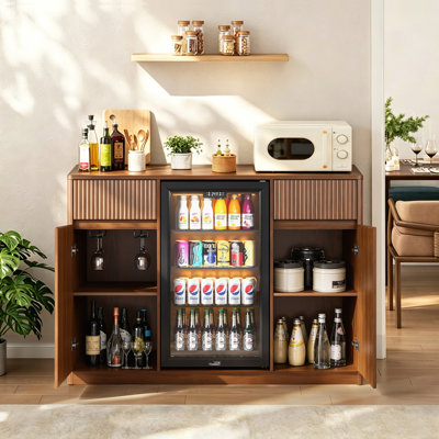 Bar à café cannelé avec tablettes réglables, armoire de réfrigérateur avec rangement pour le vin, buffet de table de buffet