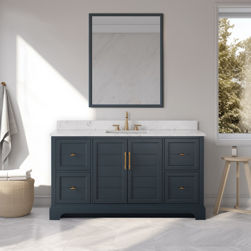 Twicken 60" Single Sink Freestanding Bathroom Vanity with Engineered Marble Top, Vintage Blue