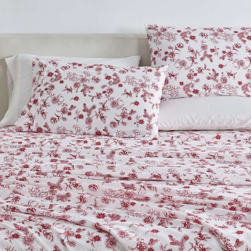 Winter Floral Soft Microfiber Sheet Set, Queen Sheet Set with 2 Pillowcases, Pink Floral