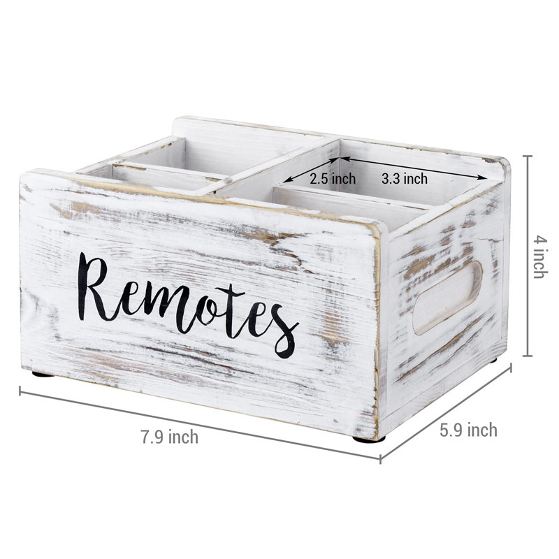 Rustic Whitewashed Wooden Remote Organizer - Stylish Caddy For Home Décor