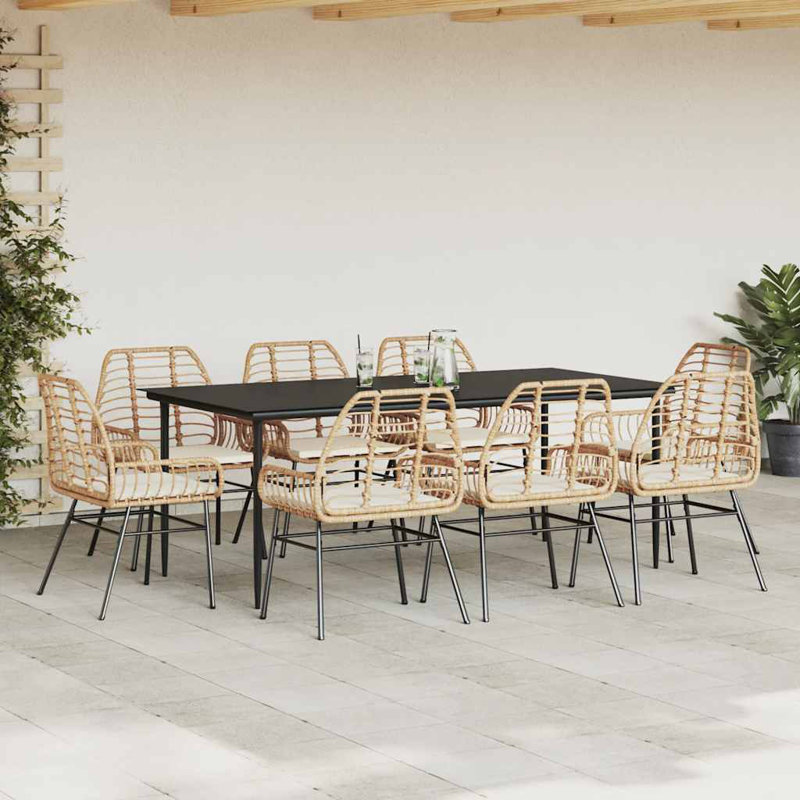 Patio Dining Set With Cushions Poly Rattan Glass, 29.1" H x 31.5" W x 31.5" L, White/Brown, 2