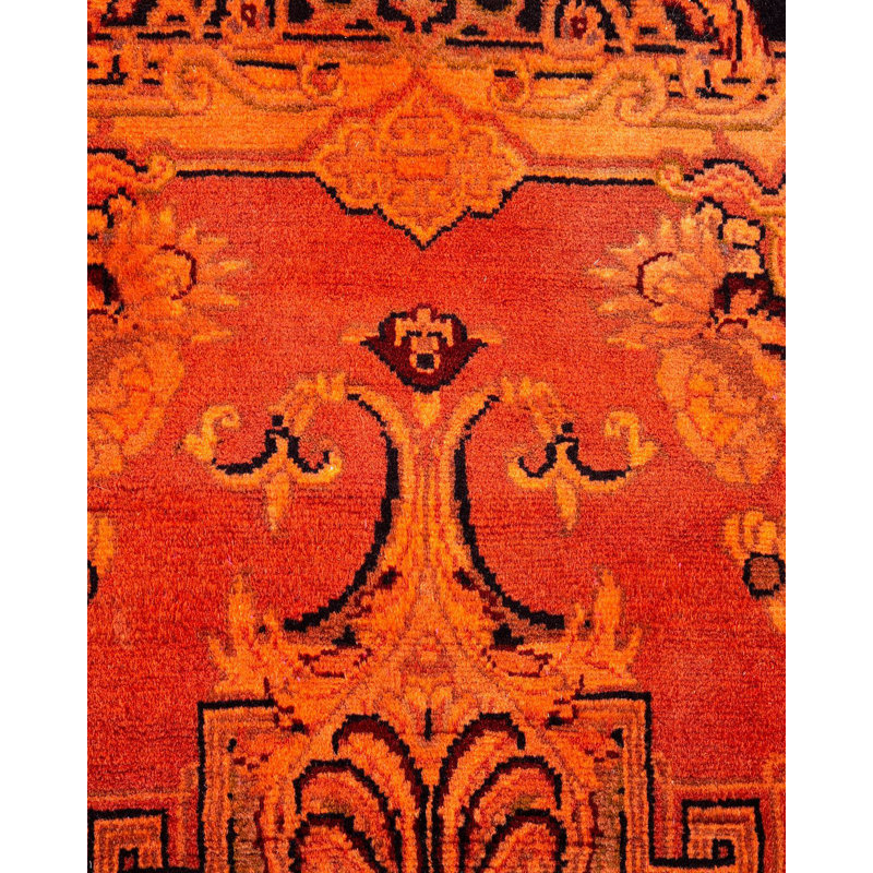 Burnt Orange Hand-Knotted Wool Floral Motif Area Rug