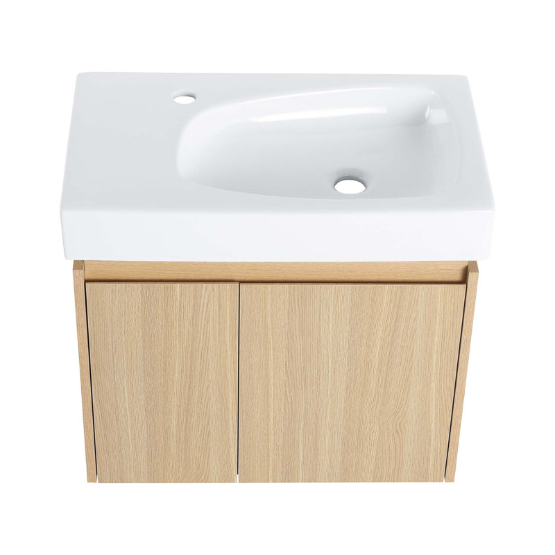 Meuble-lavabo mural avec lavabo et 2 portes H 21,26 po x l 23,62 po x P 14,37 po, Naturel