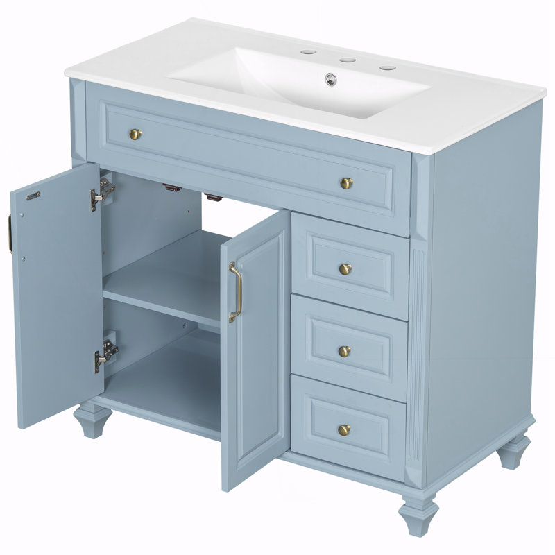 Meuble-lavabo 36 po avec lavabo, Doré, Bleu gris