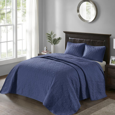 Couvre-lit réversible bleu marine très grand - Rembourrage élégant en coton prélavé avec surpiqûres pour plus de durabilité et deux taies décoratives