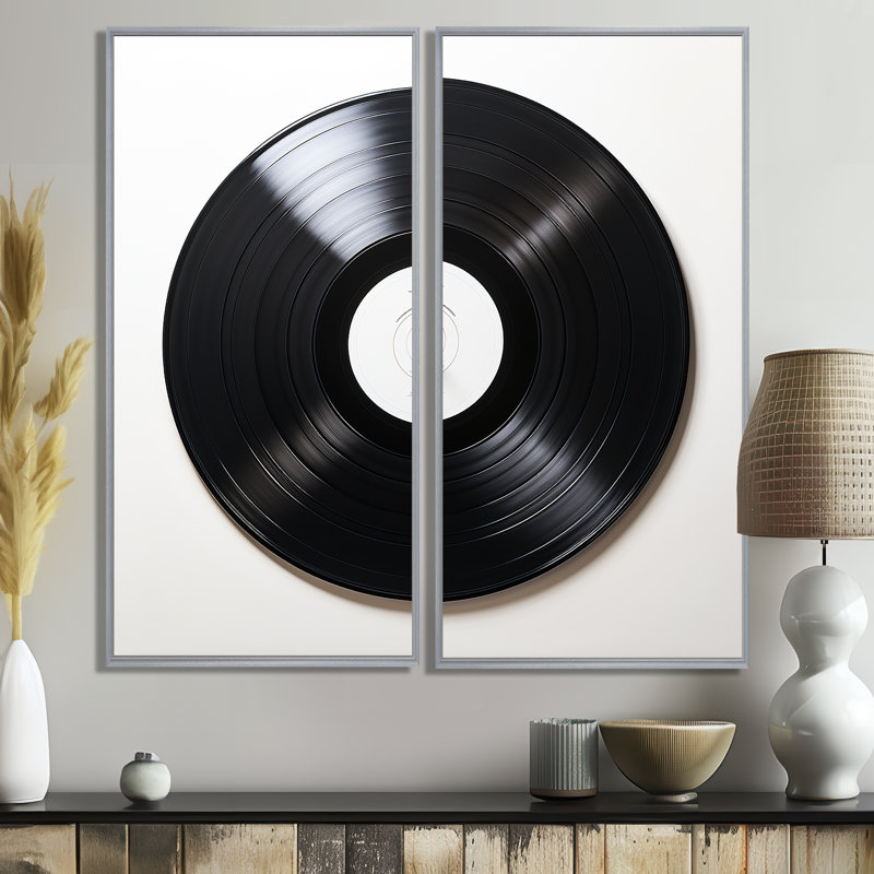 Vinyle disque vinyle Serenade I - art mural moderne, 20" H x 24" W, Impression encadrée flottante sans passe-partout, Silver