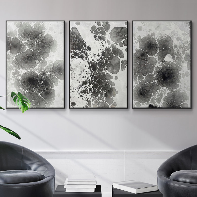 " Marbling I " 3 - Pieces, H 40 po x l 90 po x P 2 po, Noir