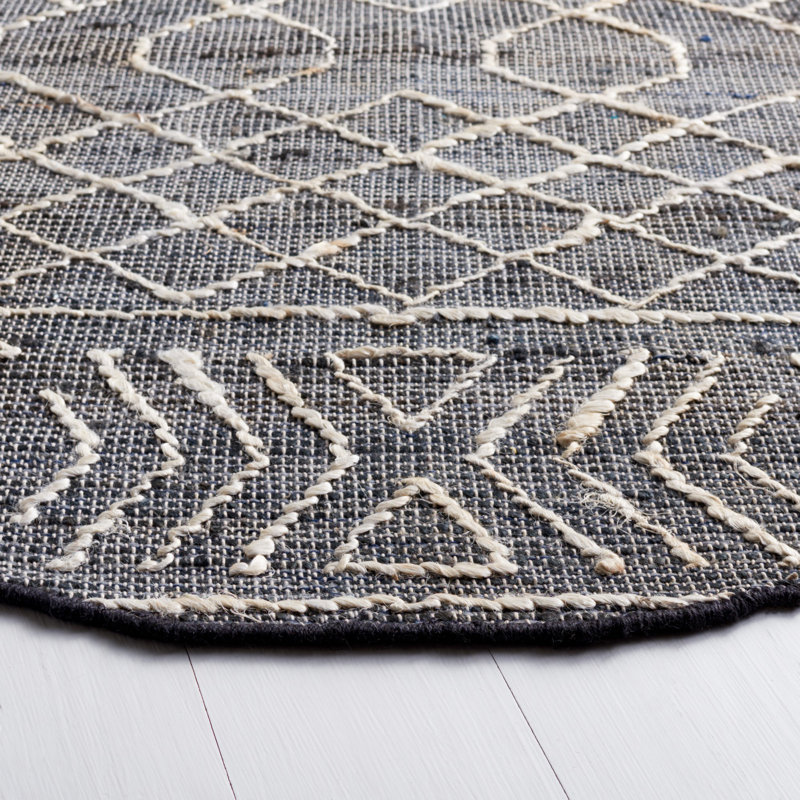 Tapis en jute / coton tissé à la main en fibre naturelle de couleur sud-ouest ivoire / noir, Rond 6 pi